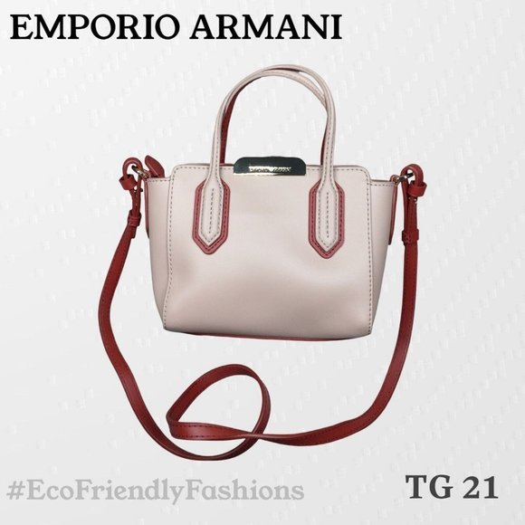 Emporio Armani Pink Red Leather Double Handle Crossbody Handbag